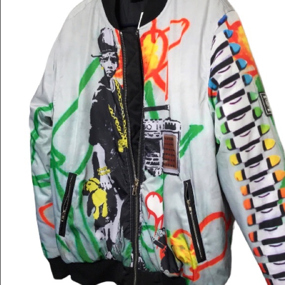 NWT—TANGO HOTEL Brandalised Boy With Teddy Bomber Jacket.. Size:Medium - Picture 3 of 13